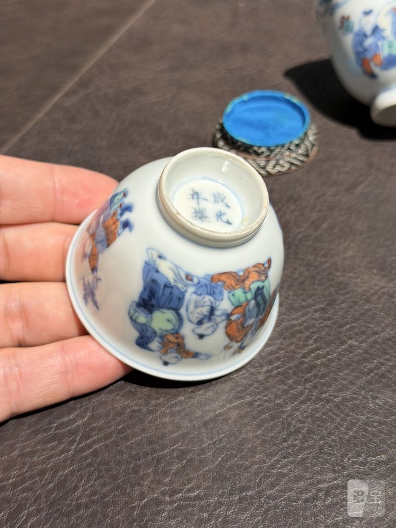 清雍正 斗彩三星人物纹酒圆一对（配座） - 图9